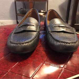 COACH Penny Metallic Silver Penny Loafer Slip On Driving Flat Shoes